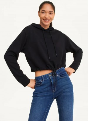 Black Women's Dkny French Terry Cropped Hoodie | 7398NFSWI