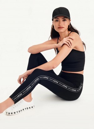 Black Women's Dkny High-waisted Logo Taping Leggings | 8243VUXNT