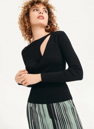 Black Women's Dkny Long Sleevewrap Cut Out Sweaters | 2413IKEXT