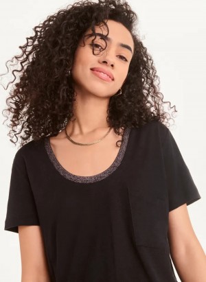 Black Women's Dkny Lurex Trim T Shirts | 9864LOZEM