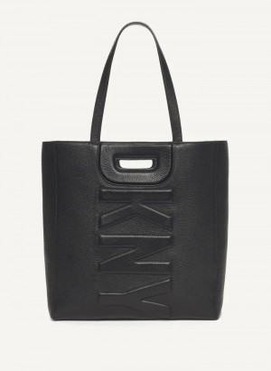 Black Women's Dkny Metro Leather Editorial Tote Bags | 0648KAVUG