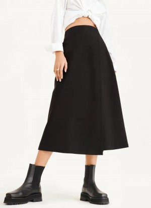 Black Women's Dkny Midi Faux Wrap Skirt | 4301HCIAS