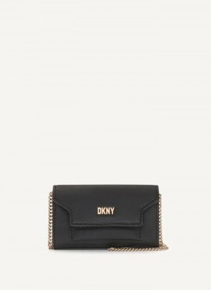 Black Women's Dkny Millie Micro Leather Flap Crossbody Bags | 2163WNZBO