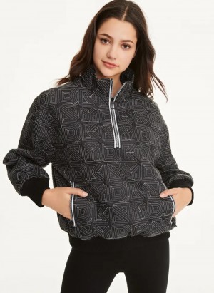 Black Women's Dkny Mini Rip-Stop Half Zip W/ Logo Quilting And Reflective Zip Pullover | 0937QIKFY