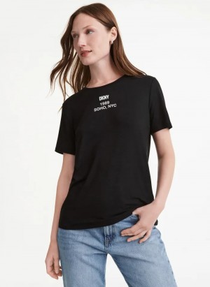 Black Women's Dkny Neighborhood Souvenir T Shirts | 6178HYPMD