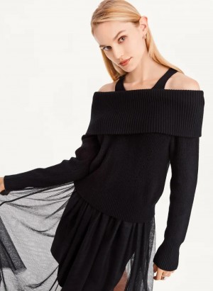 Black Women's Dkny Off Shoulder Tank Sweaters | 8315KZTID