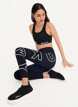 Black Women's Dkny Outline Logo Leggings | 4563ALQGK