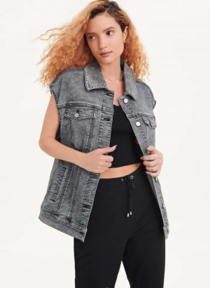 Black Women's Dkny Oversized Denim Vest | 8703QSLXG