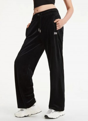 Black Women's Dkny Platinum Velour Relaxed Jogger Pants | 7268ZIXQS