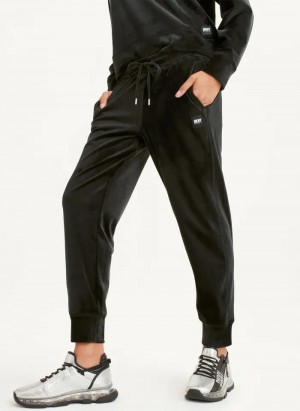 Black Women's Dkny Platinum Velour Relaxed Jogger Pants | 5367PSWLQ