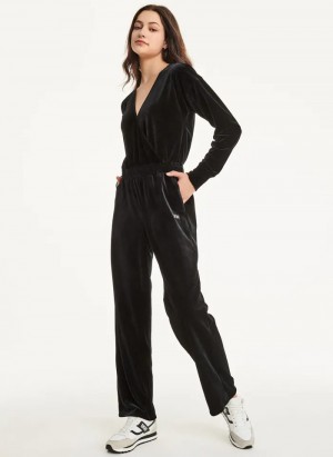 Black Women's Dkny Platinum Velour Rib Crossover Jumpsuit | 6130BWOUG