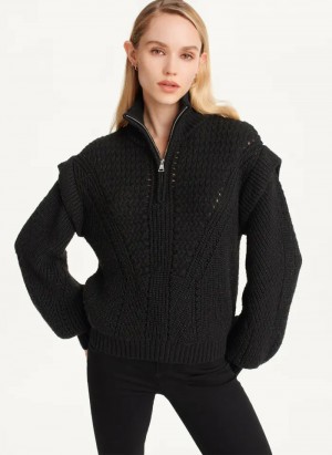 Black Women's Dkny Quarter Zip Cable Knit Sweaters | 6401SAPVU