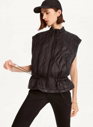 Black Women's Dkny Quilted Cropped Vest | 3276SBMNI