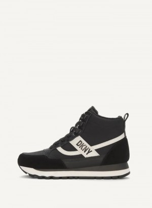 Black Women's Dkny Retro High Top Sneakers | 4953UVSZD