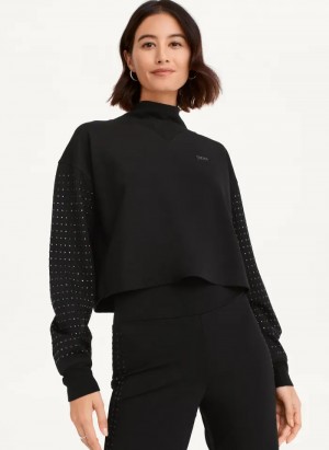 Black Women's Dkny Rhinestone Mock Neck Pullover | 0379GAUFN