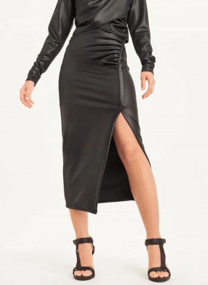 Black Women's Dkny Ruched Midi Glazed Jersey Skirt | 1462JLSVH