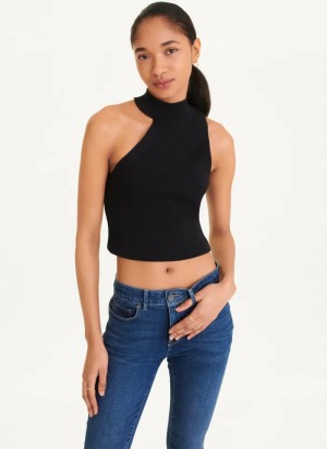 Black Women's Dkny Sleeveless Mock Neck Sweaters | 4752UQIWC