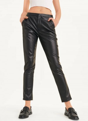 Black Women's Dkny Slim Faux Leather Pants | 9148MCZTO