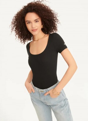 Black Women's Dkny Square Neck Bodysuit | 5812AQBSX