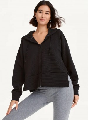 Black Women's Dkny Tech Ottoman Full Zip Hoodie | 7364JQETS