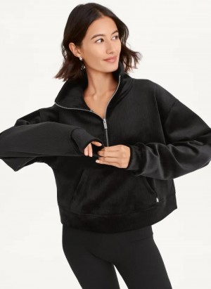 Black Women's Dkny Tech Velour Rib Half Zip W/ Kanga Pocket Pullover | 8504ACVDY