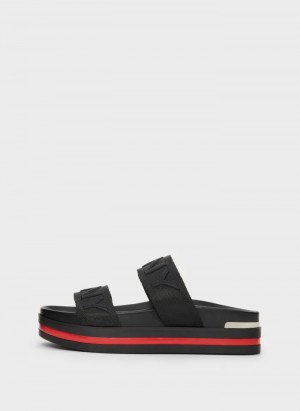 Black Women's Dkny Tee Double-Strap Sandals | 2078VCHOZ