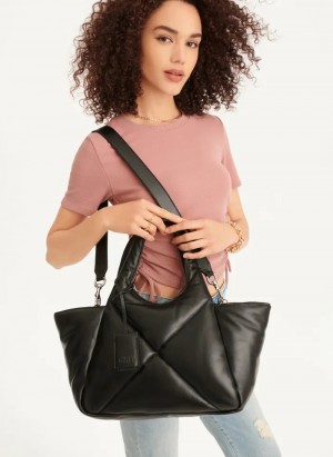 Black Women's Dkny The Medium Quilt Effortless Tote Bags | 4927XZPBQ