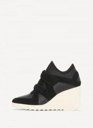 Black Women's Dkny Velcro Wedge Sneakers | 0645QWUIF