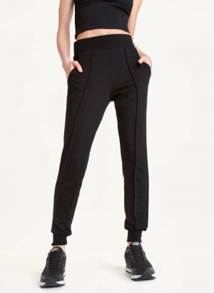 Black Women's Dkny Yoga Terry Pintuck Jogger Pants | 5471PICFK