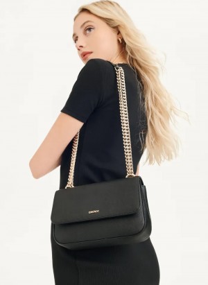 Black / Gold Women's Dkny Sina Shoulder Bag | 6390LCYBV