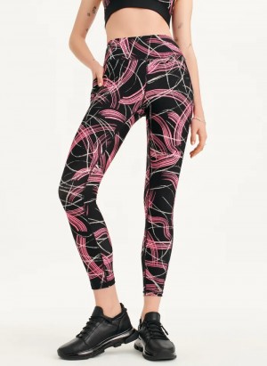 Black / Pink Women's Dkny Electric Shock Print High Waist Leggings | 9830KNZMD