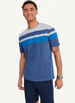 Blue Men's Dkny Block Short Sleeve Crewneck T Shirts | 6752NVYUE