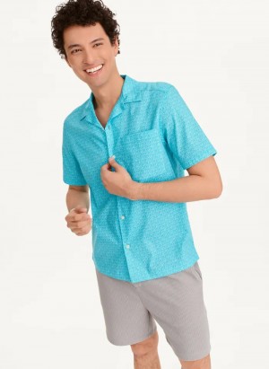 Blue Men's Dkny Interlocking Allover Logo Shirts | 0684OVPHD