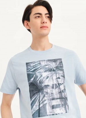 Blue Men's Dkny Palm Distress T Shirts | 8627MDIXP