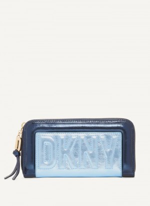 Blue Metallic Women's Dkny Metro Continental Zip Around Wallet | 0463AYZNL