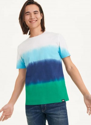 Blue Ombre Men's Dkny Ombre Dip Dye T Shirts | 8391ICVRQ