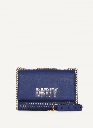 Blue Women's Dkny Essex Saffiano Flap Shoulder Bag | 0781QJVMD