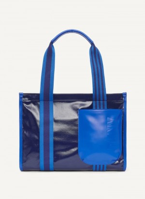 Blue Women's Dkny Prospect Coated Canvas Large Tote Bags | 2854PGSCA