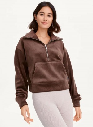 Bracken Women's Dkny Tech Velour Rib Half Zip W/ Kanga Pocket Pullover | 6871NTOSG