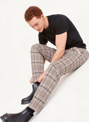 Brown Men's Dkny Plaid Pants | 6751IHGRY