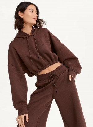 Brown Women's Dkny Cropped Ottoman Knit Hoodie | 7269IQWXP