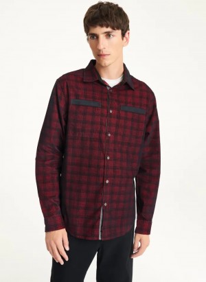 Cabernet Men's Dkny Long Sleeve Plaid Shirts | 5927AMSQH