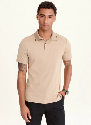 Camel Men's Dkny Core Pima Cotton Pique Polo Shirts | 1208ZRTQO