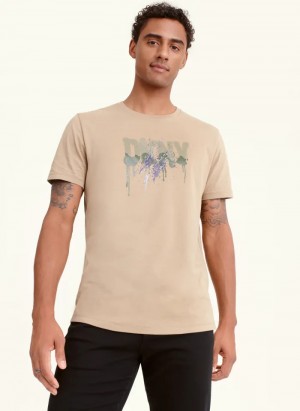 Camel Men's Dkny Multi Paint Splatter T Shirts | 4561OKWPZ