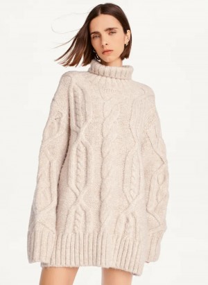 Camel Women's Dkny Oversized Cable Knit Sweaters | 6582EXFAJ