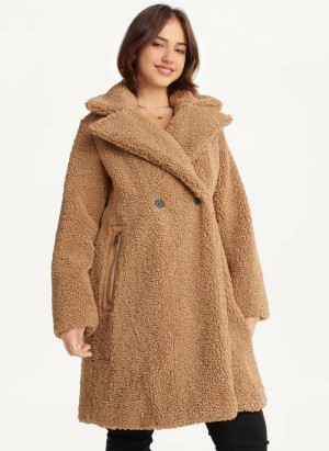 Camel Women's Dkny Oversized Long Sherpa Coats | 3102REJOZ