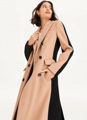 Camel Women's Dkny Two Tone Maxi Wool Coats | 5103CGWRE