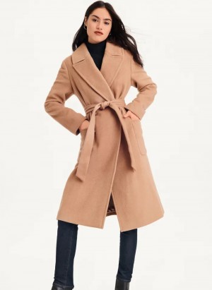 Camel Women's Dkny Wool Wrap Coats | 0968RLNQD