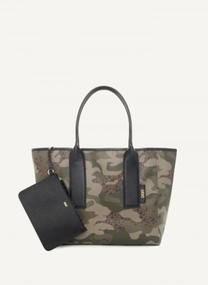 Camo/Black Women's Dkny Grayson Large Tote Bags | 9604FRKUE