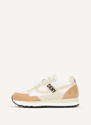 Caramel Women's Dkny Logo Retro Sneakers | 5936BIRAM